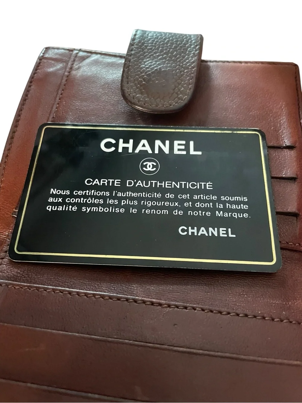 Authentic CHANEL Vintage Brown Caviar Timeless CC Flap Bifold Wallet